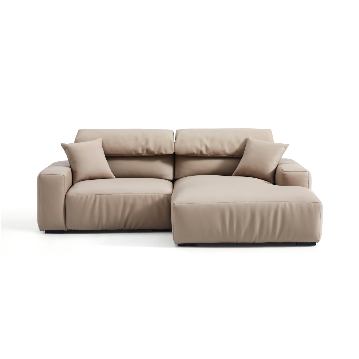 Chestnut Khaki Leather Sectional-Khaki-90.6"-Facing Right