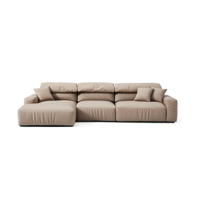 Chestnut Khaki Leather Sectional-Khaki-135.8"-Facing Left