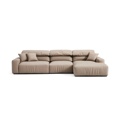 Chestnut Khaki Leather Sectional-Khaki-135.8"-Facing Right