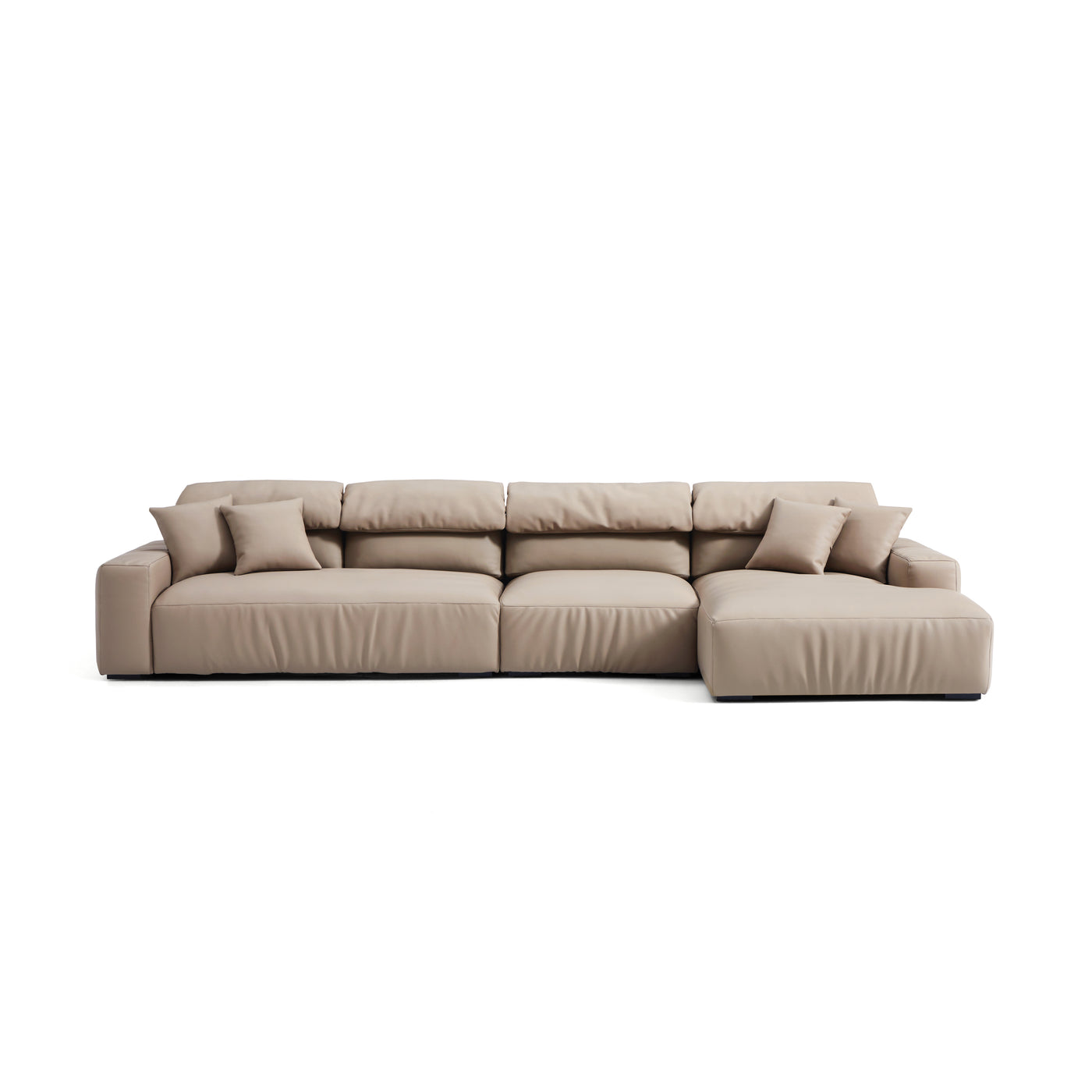 Chestnut Khaki Leather Sectional-Khaki-152.4"-Facing Right