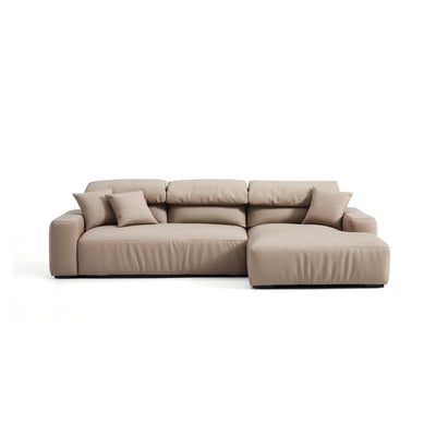 Chestnut Khaki Leather Sectional-Khaki-116.2"-Facing Right