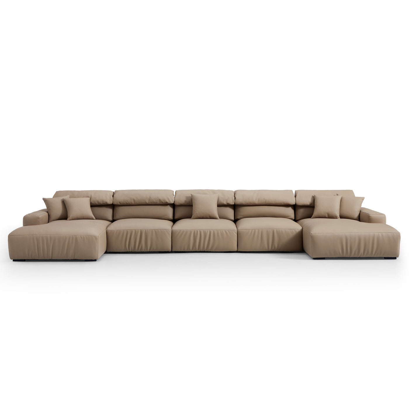 Chestnut Khaki Leather Double Chaise Sectional-Khaki-199.2″