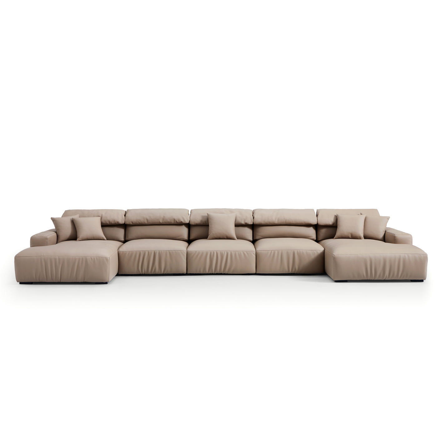 Chestnut Khaki Leather Double Chaise Sectional-Khaki-199.2"