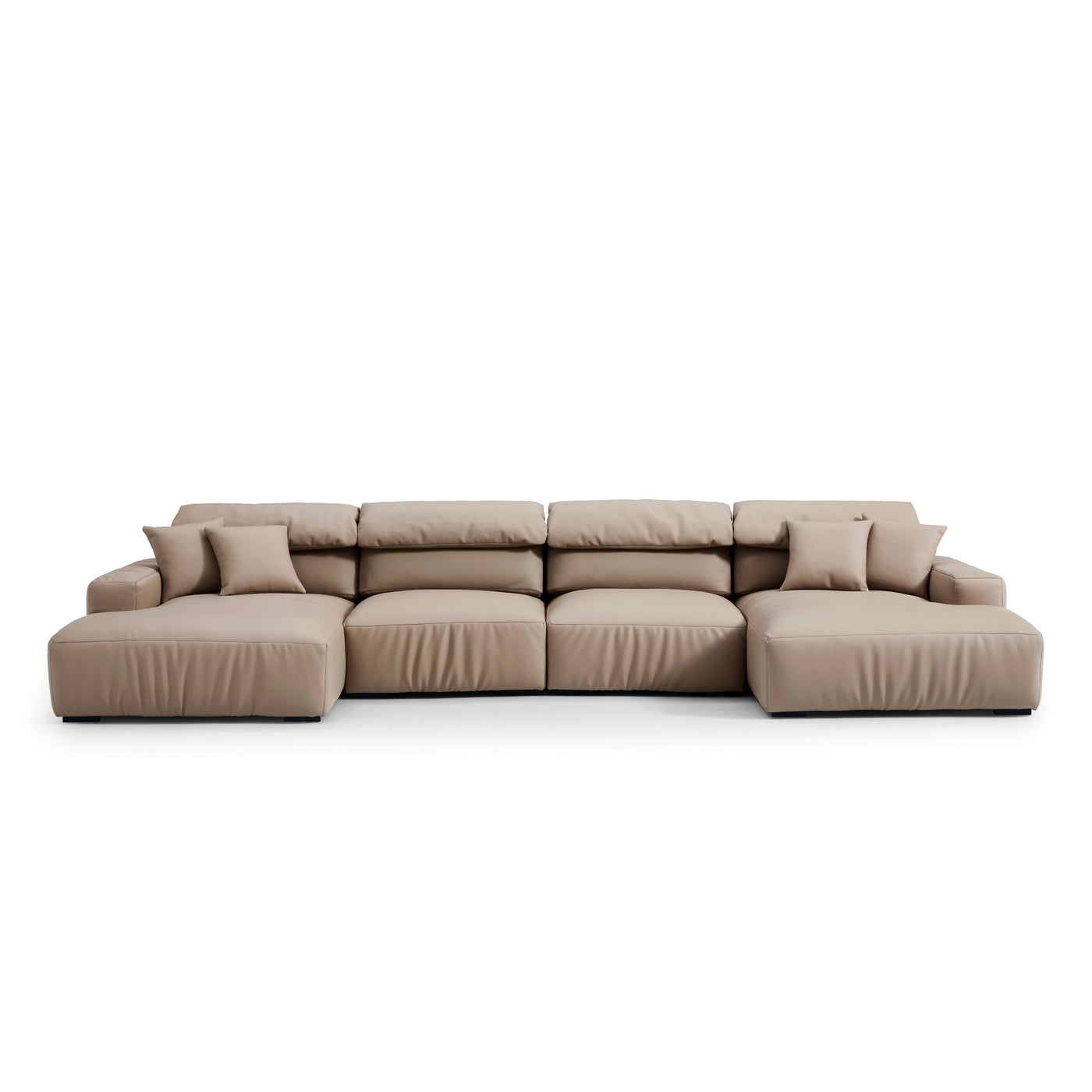 Chestnut Khaki Leather Double Chaise Sectional-hidden