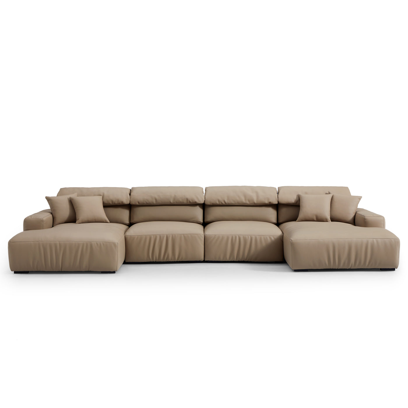 Chestnut Khaki Leather Double Chaise Sectional-hidden