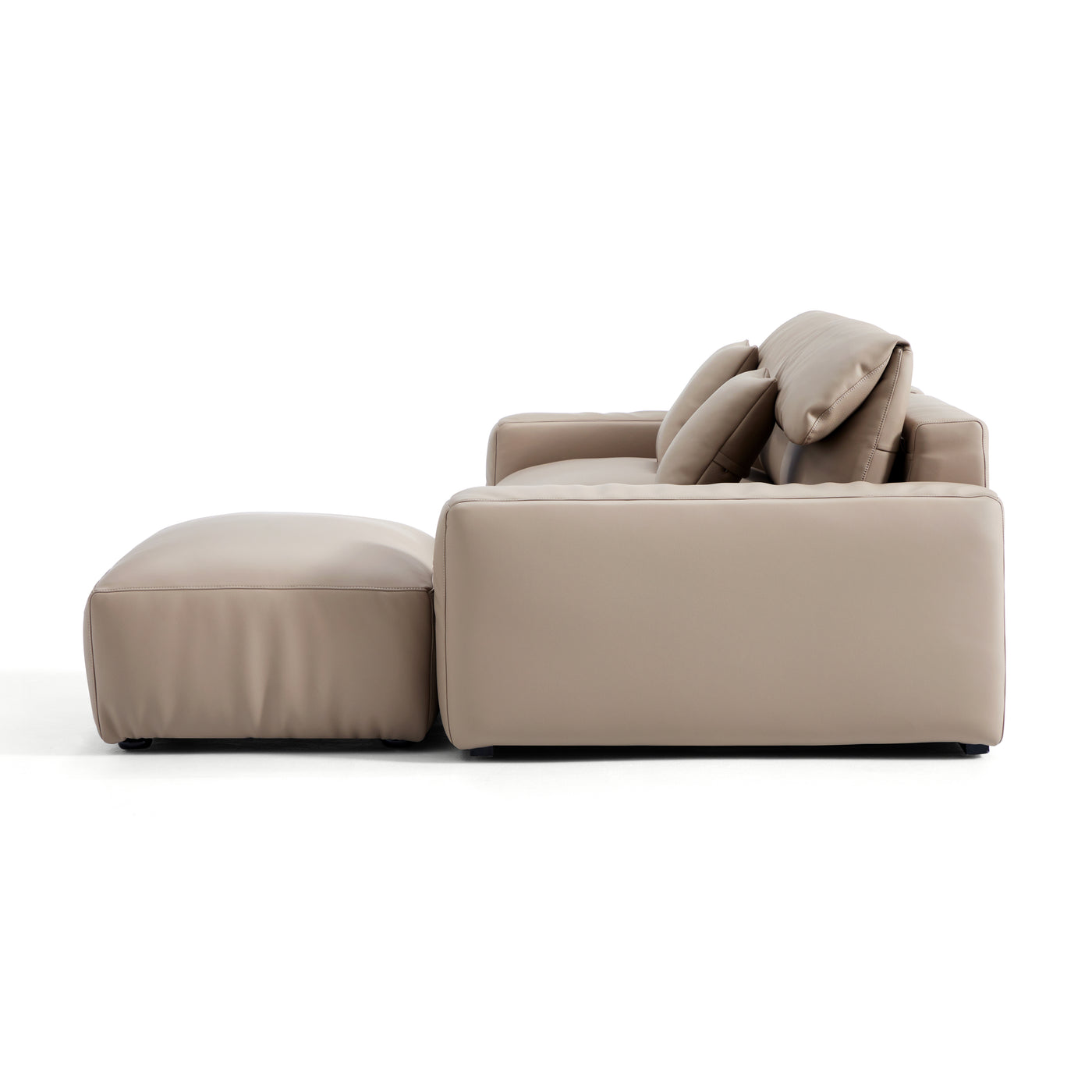 Chestnut Khaki Leather Sofa and Ottoman-Khaki