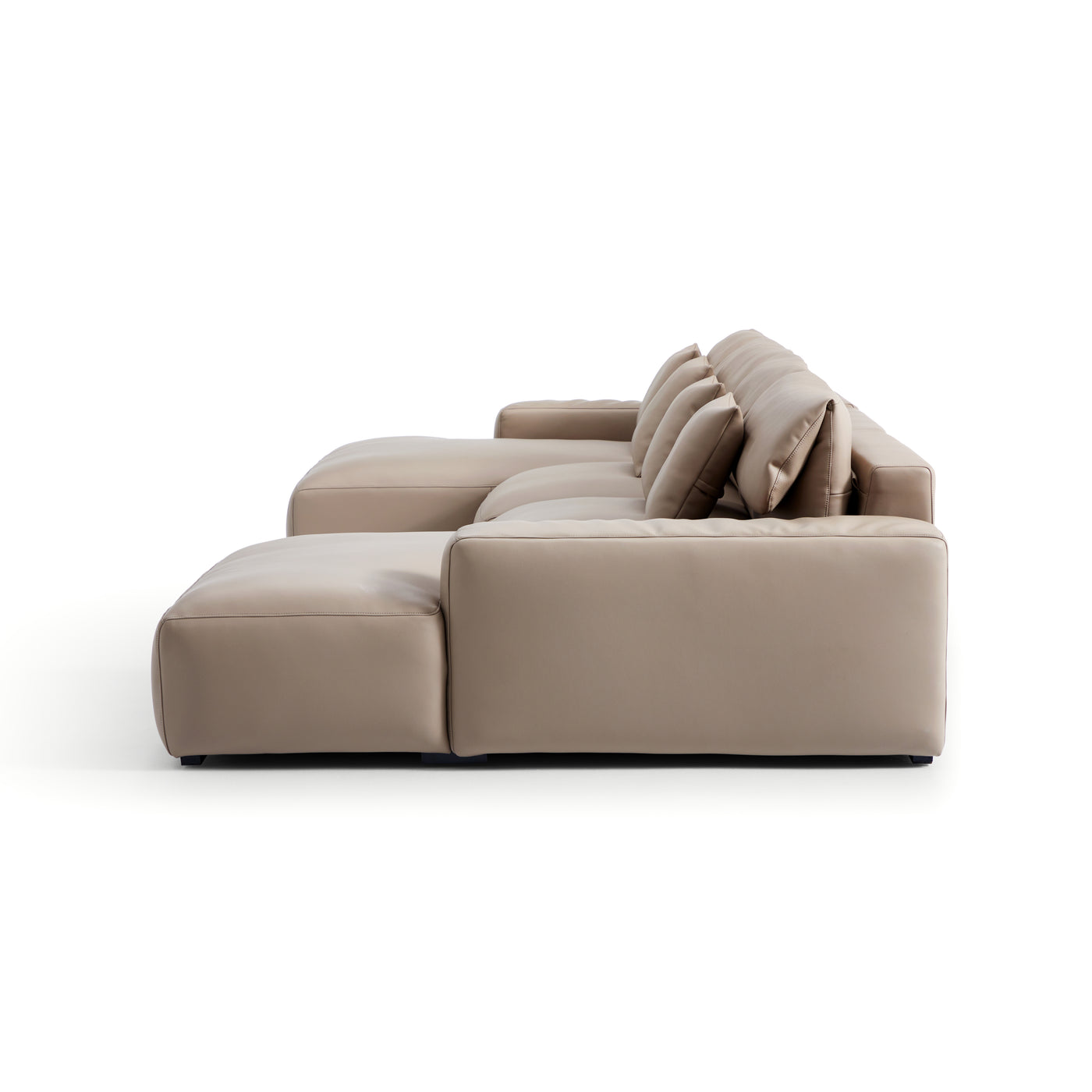 Chestnut Khaki Leather Double Chaise Sectional-Khaki