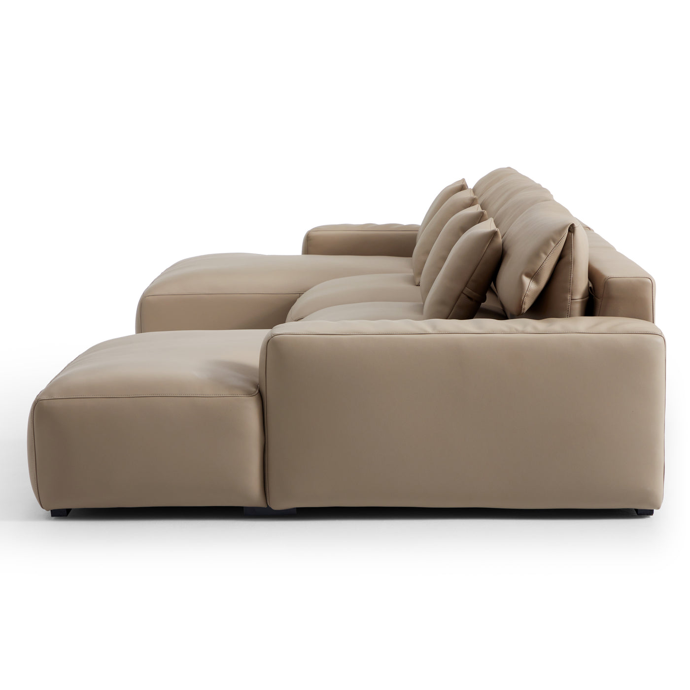 Chestnut Khaki Leather Double Chaise Sectional-Khaki