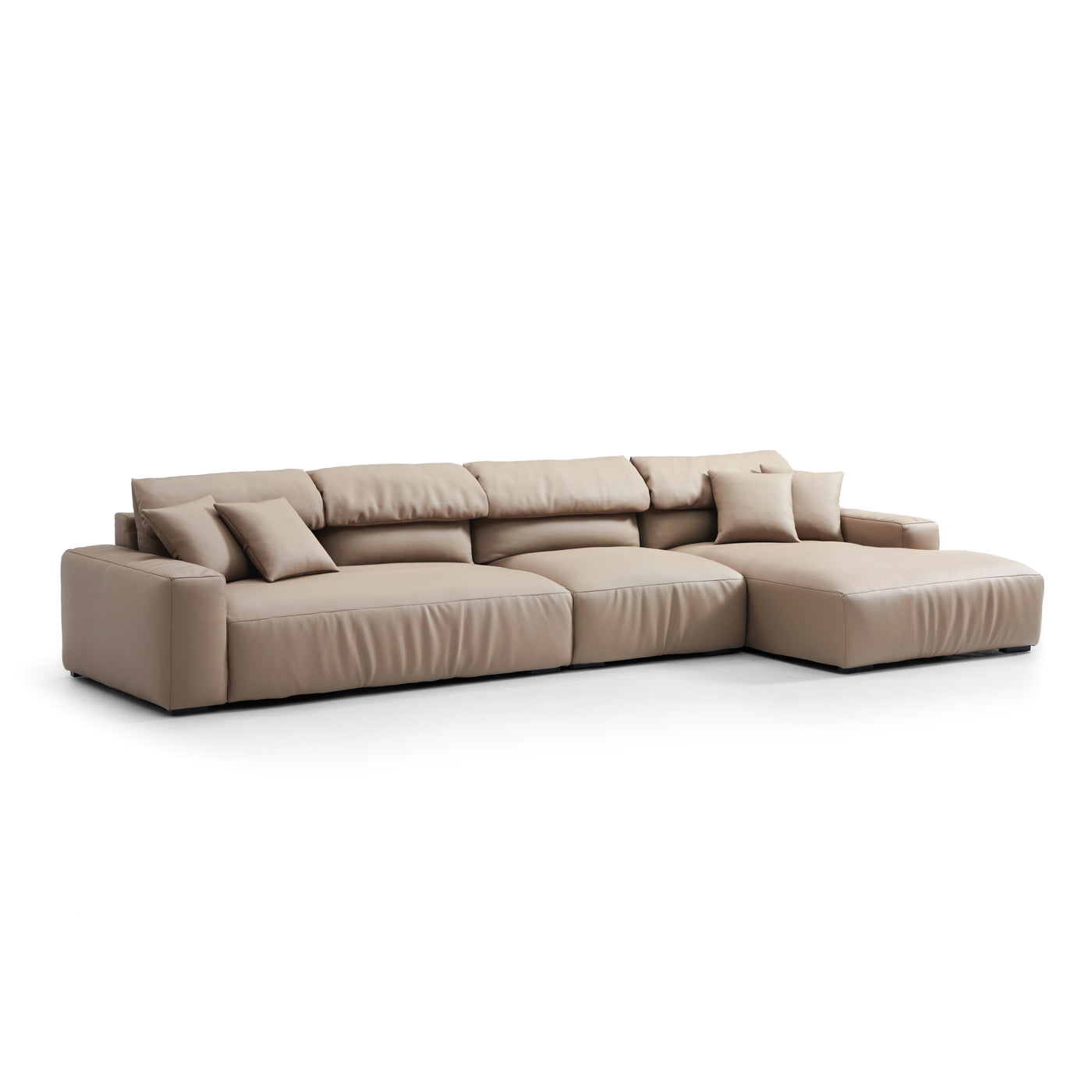 Chestnut Khaki Leather Sectional-Khaki-152.4"-Facing Right