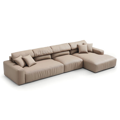 Chestnut Khaki Leather Sectional-Khaki-152.4"-Facing Right