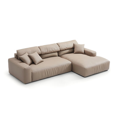 Chestnut Khaki Leather Sectional-Khaki-116.2"-Facing Right