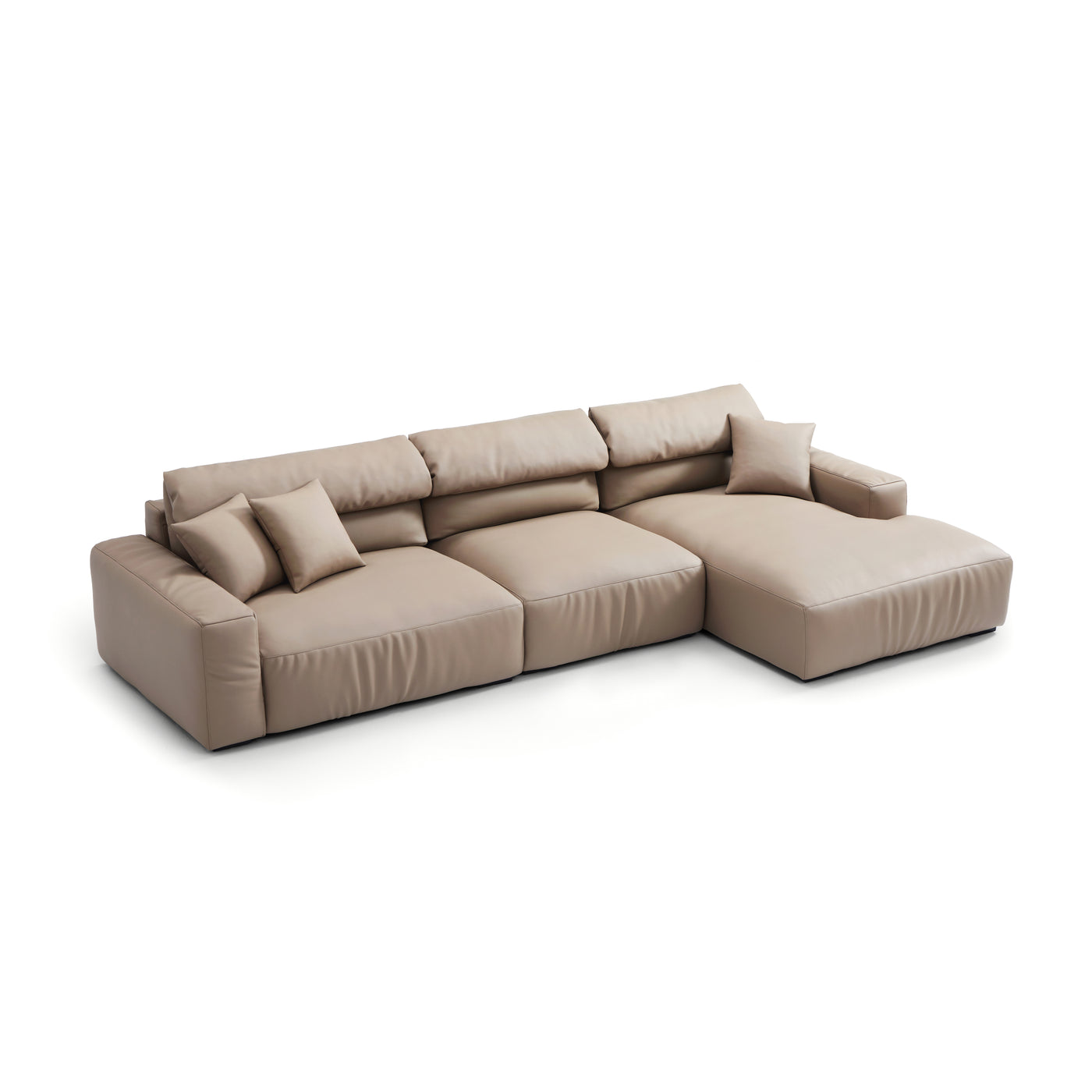 Chestnut Khaki Leather Sectional-Khaki-135.8"-Facing Right