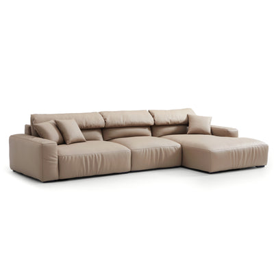 Chestnut Khaki Leather Sectional-Khaki-135.8"-Facing Right