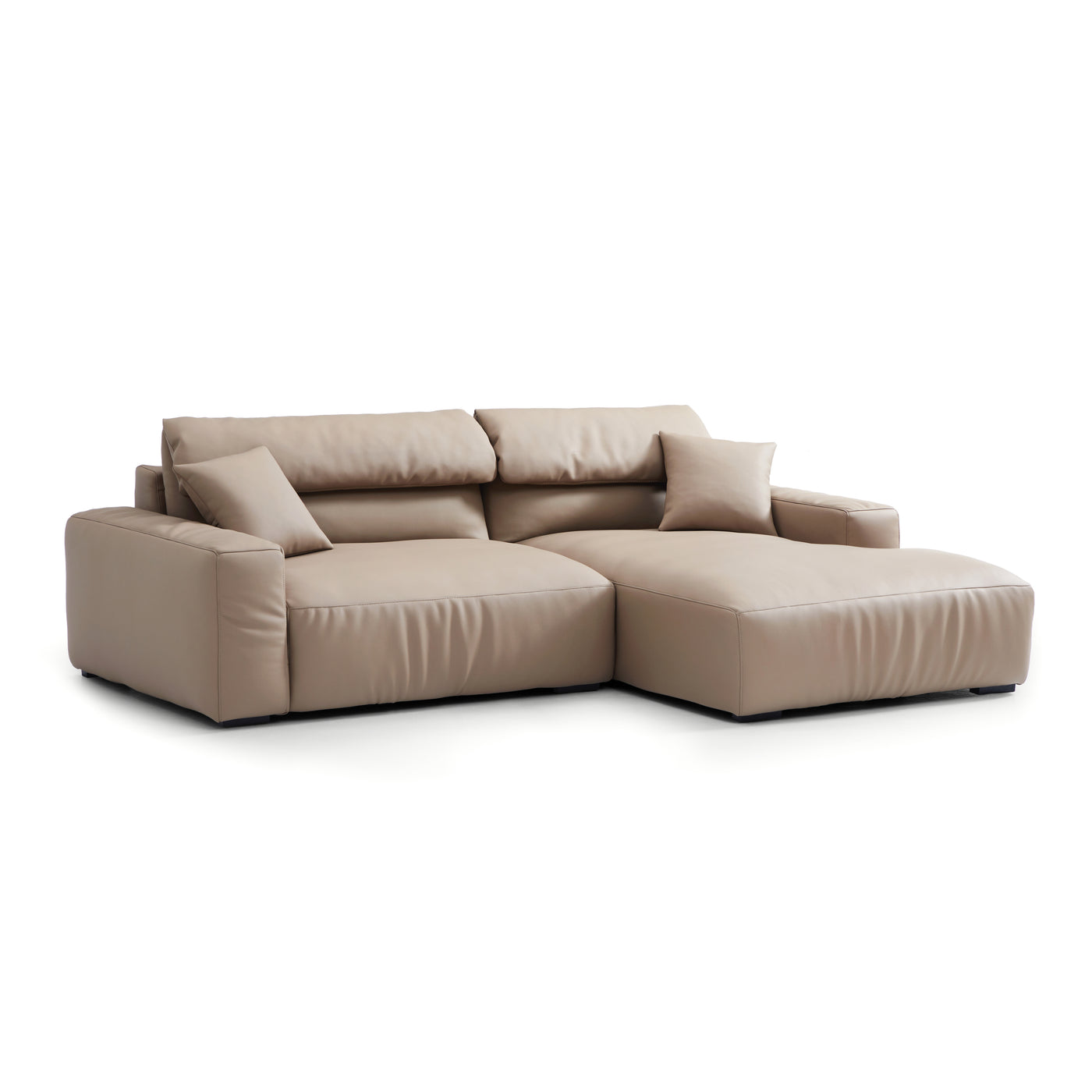 Chestnut Khaki Leather Sectional-Khaki-99.6"-Facing Right