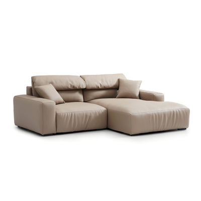 Chestnut Khaki Leather Sectional-Khaki-90.6"-Facing Right