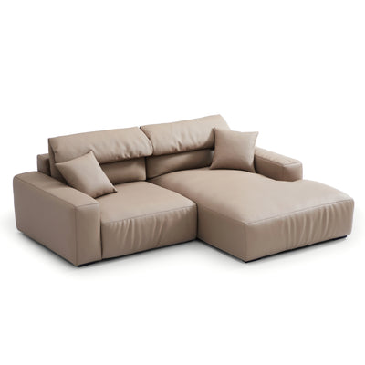 Chestnut Khaki Leather Sectional-Khaki-90.6"-Facing Right