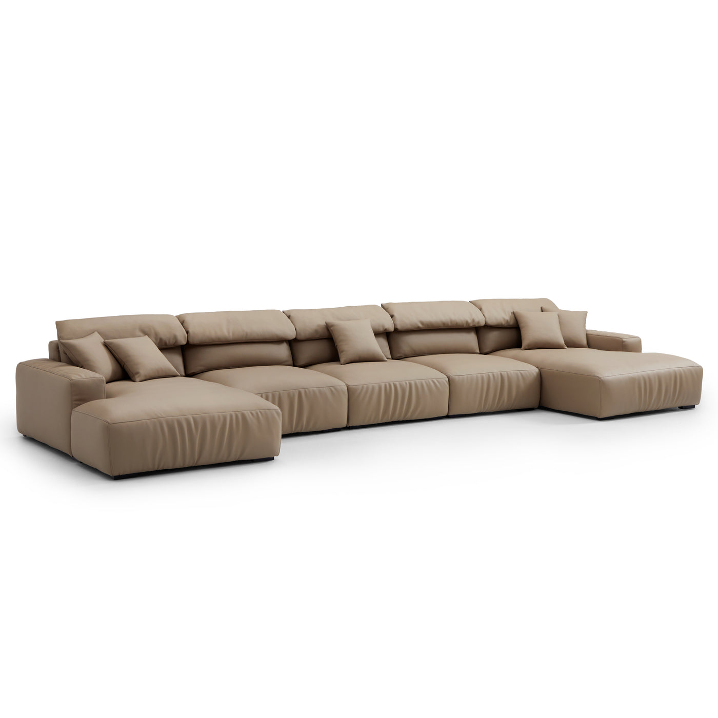 Chestnut Khaki Leather Double Chaise Sectional-Khaki-199.2″