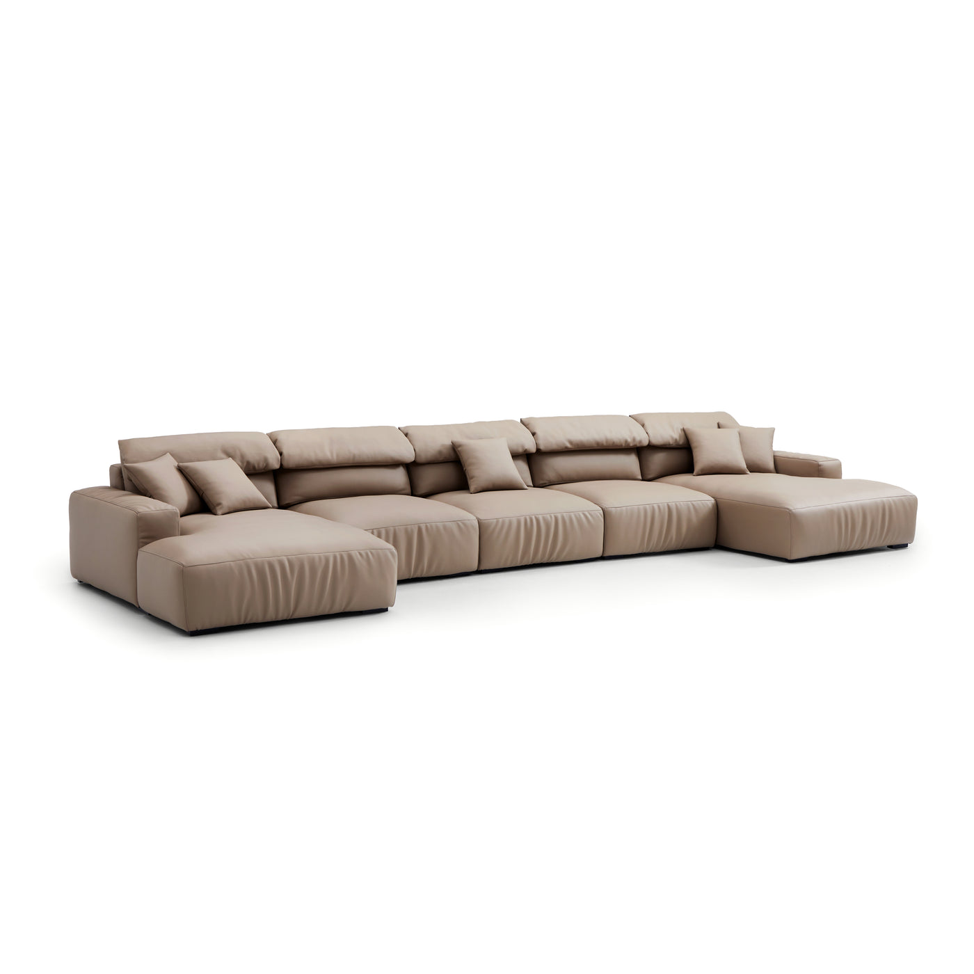 Chestnut Khaki Leather Double Chaise Sectional-Khaki-199.2"