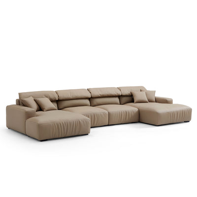 Chestnut Khaki Leather Double Chaise Sectional-Khaki-163.0″