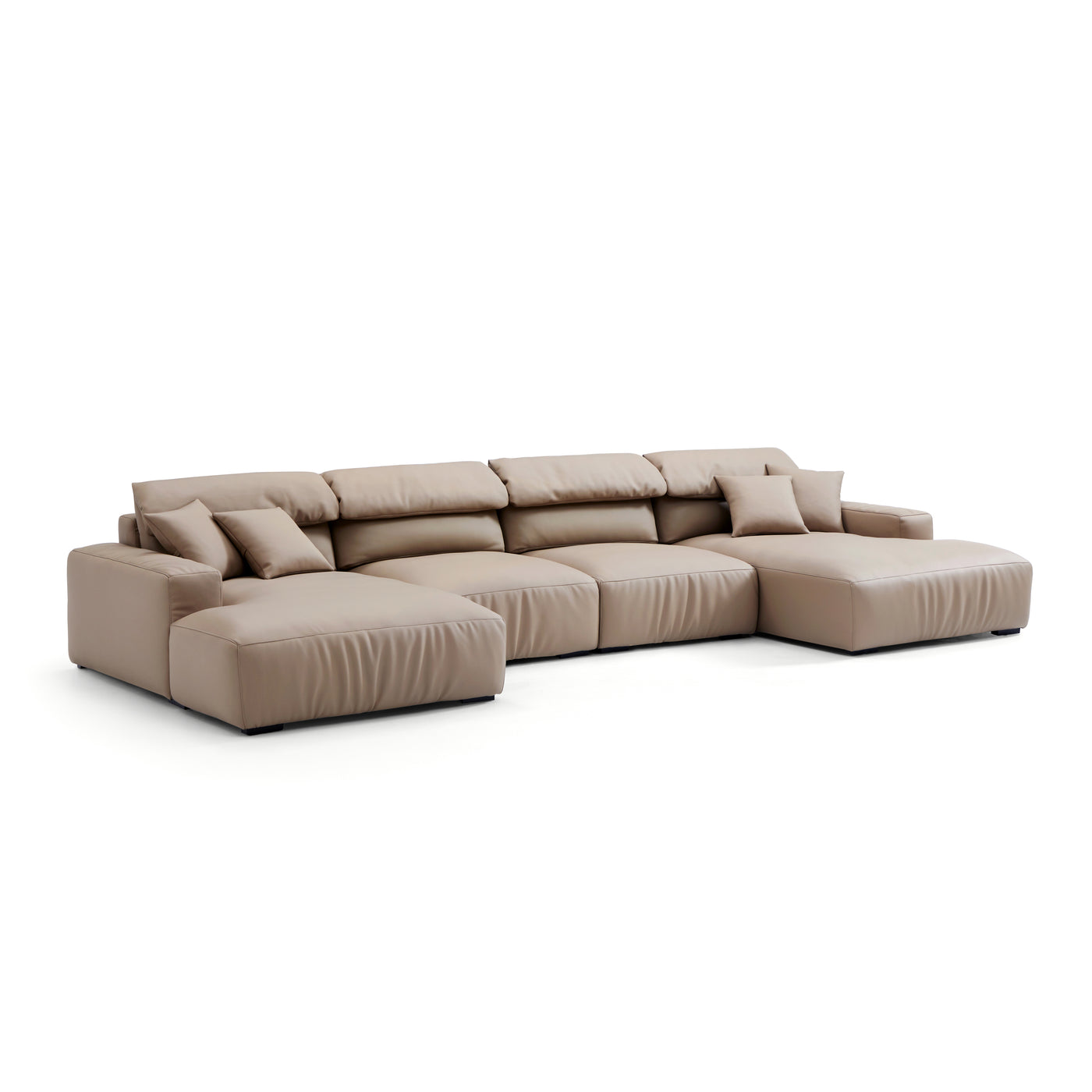 Chestnut Khaki Leather Double Chaise Sectional-Khaki-163.0"