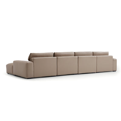 Chestnut Khaki Leather Double Chaise Sectional-Khaki-163.0"