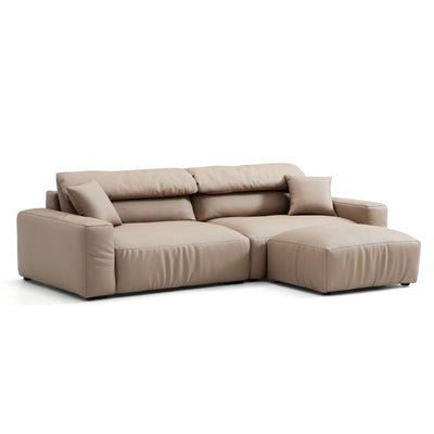 Chestnut Khaki Leather Sofa and Ottoman-Khaki-108.6"