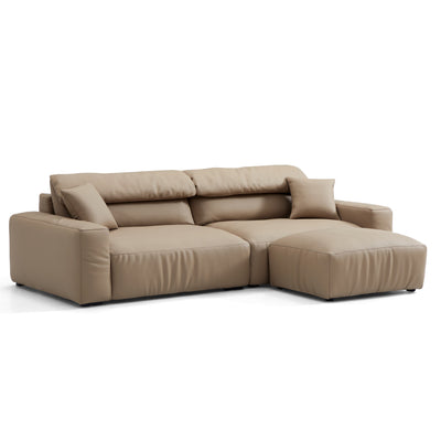 Chestnut Khaki Leather Sofa and Ottoman-Khaki