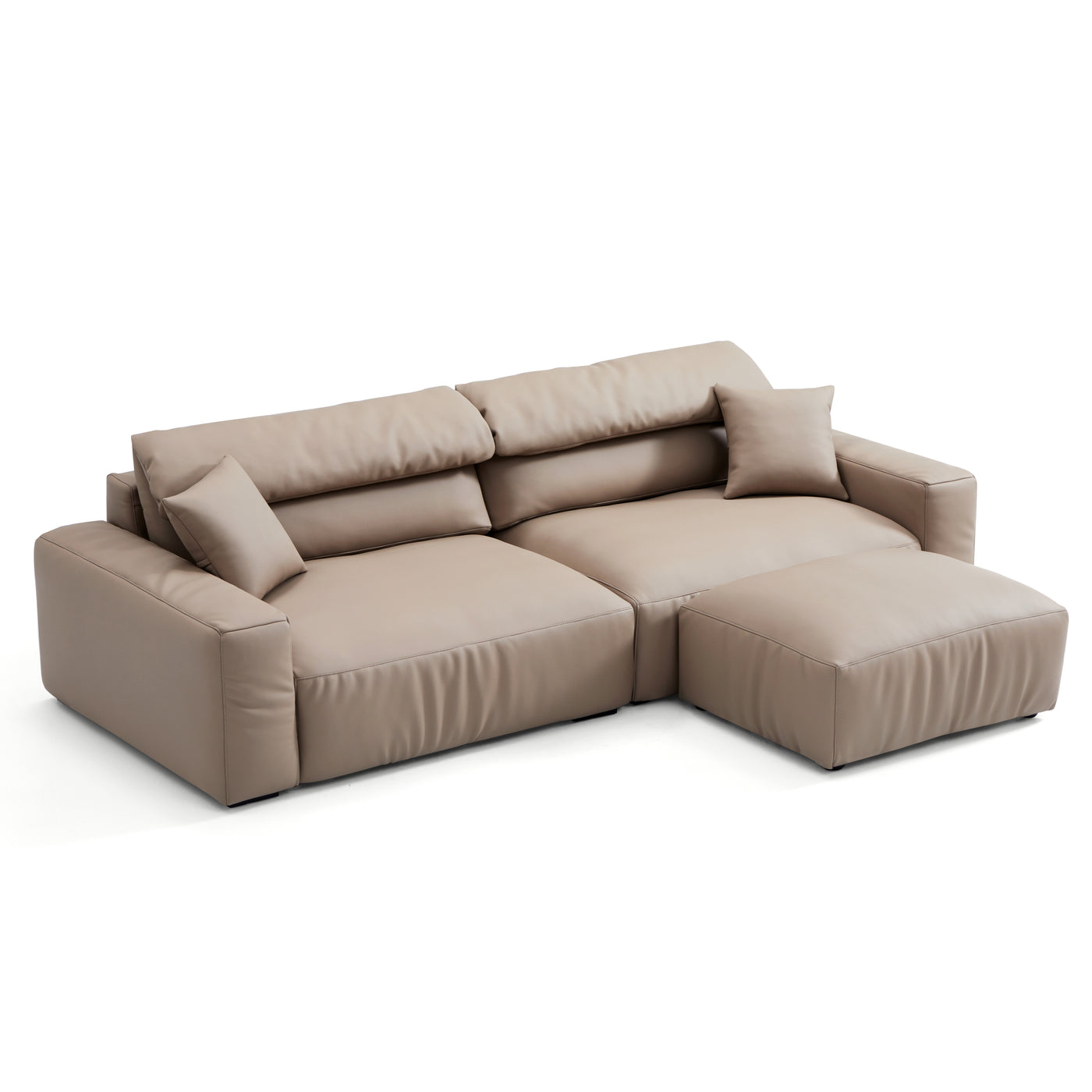 Chestnut Khaki Leather Sofa and Ottoman-Khaki-108.6"