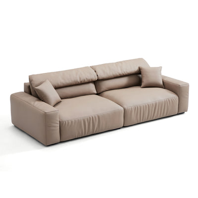 Chestnut Khaki Leather Sofa-Khaki-108.6"