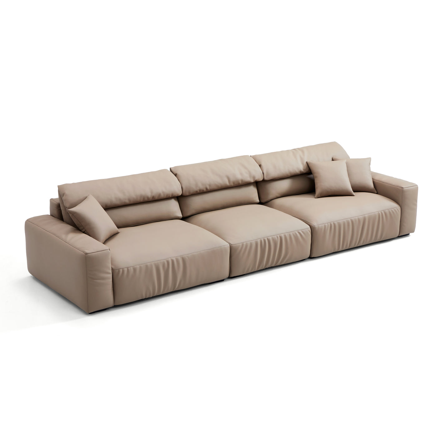 Chestnut Khaki Leather Sofa-Khaki-126.6"