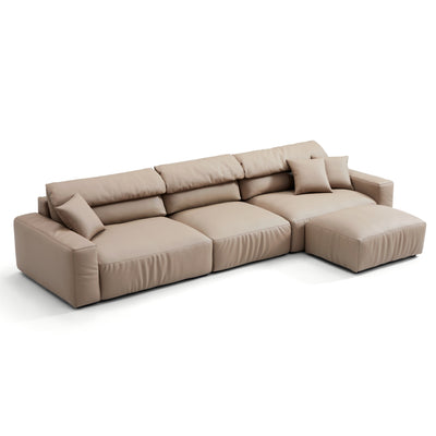 Chestnut Khaki Leather Sofa and Ottoman-Khaki-126.6"