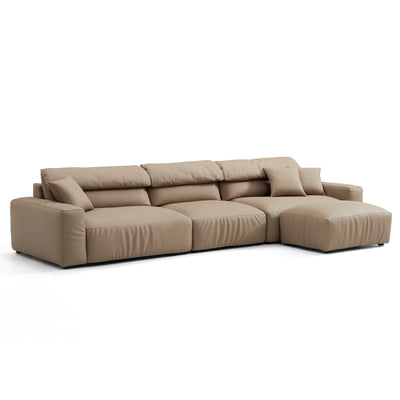 Chestnut Khaki Leather Sofa and Ottoman-Khaki