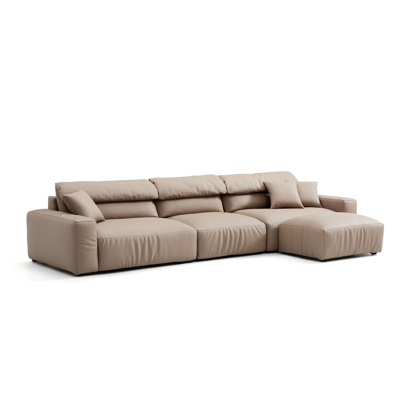 Chestnut Khaki Leather Sofa and Ottoman-Khaki-144.8"