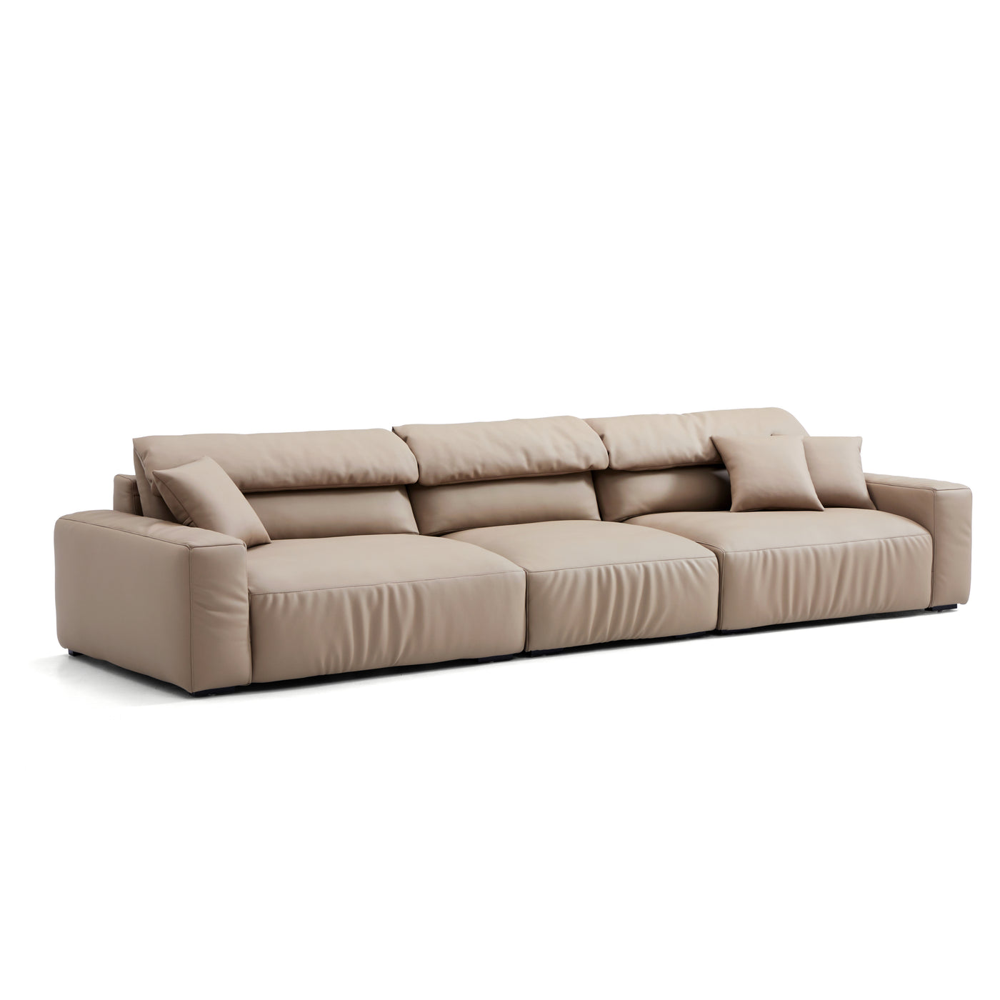 Chestnut Khaki Leather Sofa-Khaki-126.6"