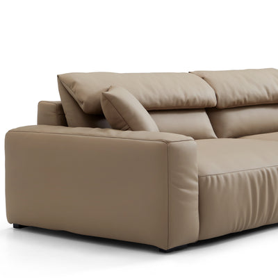 Chestnut Khaki Leather Sofa and Ottoman-Khaki