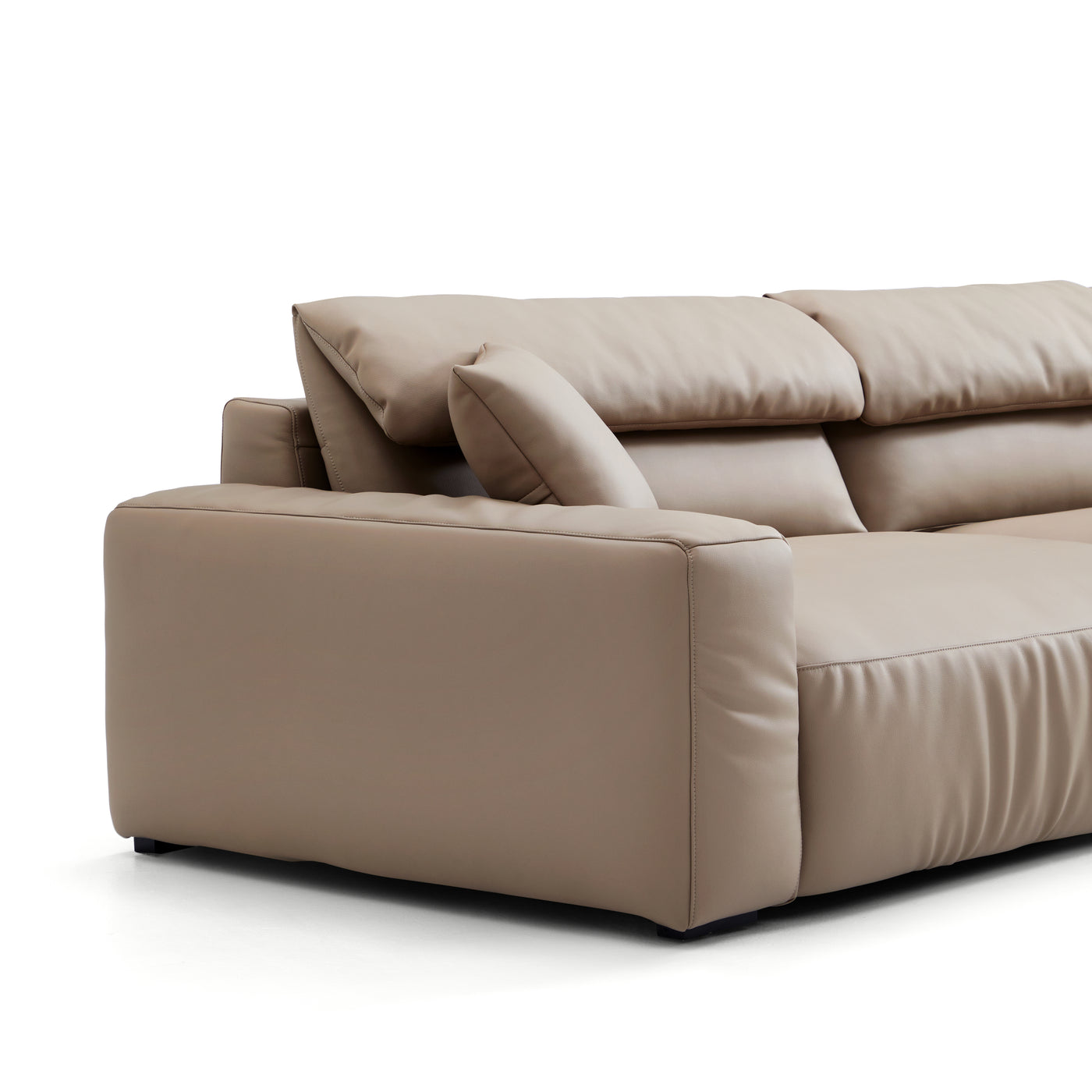 Chestnut Khaki Leather Sofa and Ottoman-Khaki