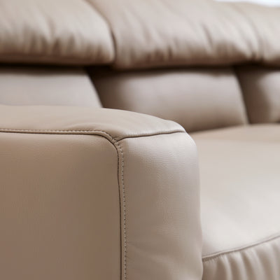 Chestnut Khaki Leather Sofa and Ottoman-Khaki