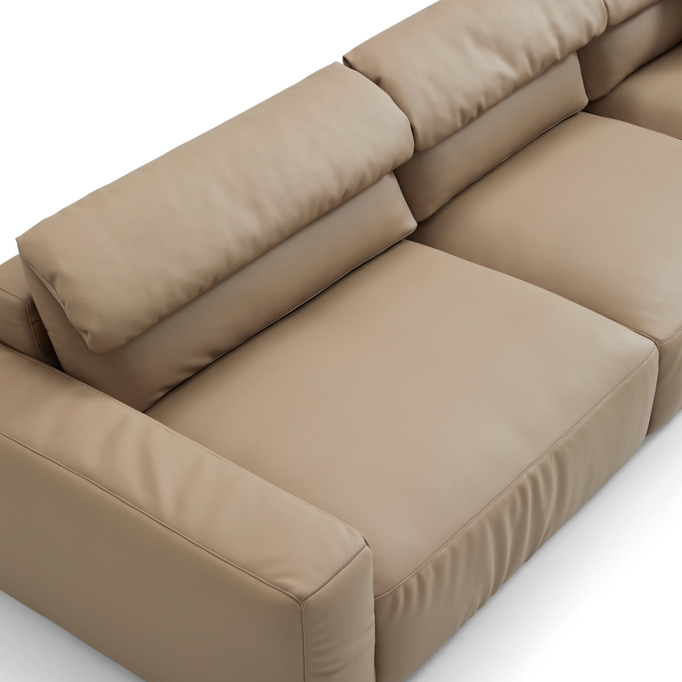 Chestnut Khaki Leather Sofa and Ottoman-Khaki