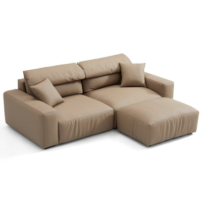 Chestnut Khaki Leather Sofa and Ottoman-Khaki