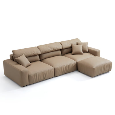 Chestnut Khaki Leather Sofa and Ottoman-Khaki