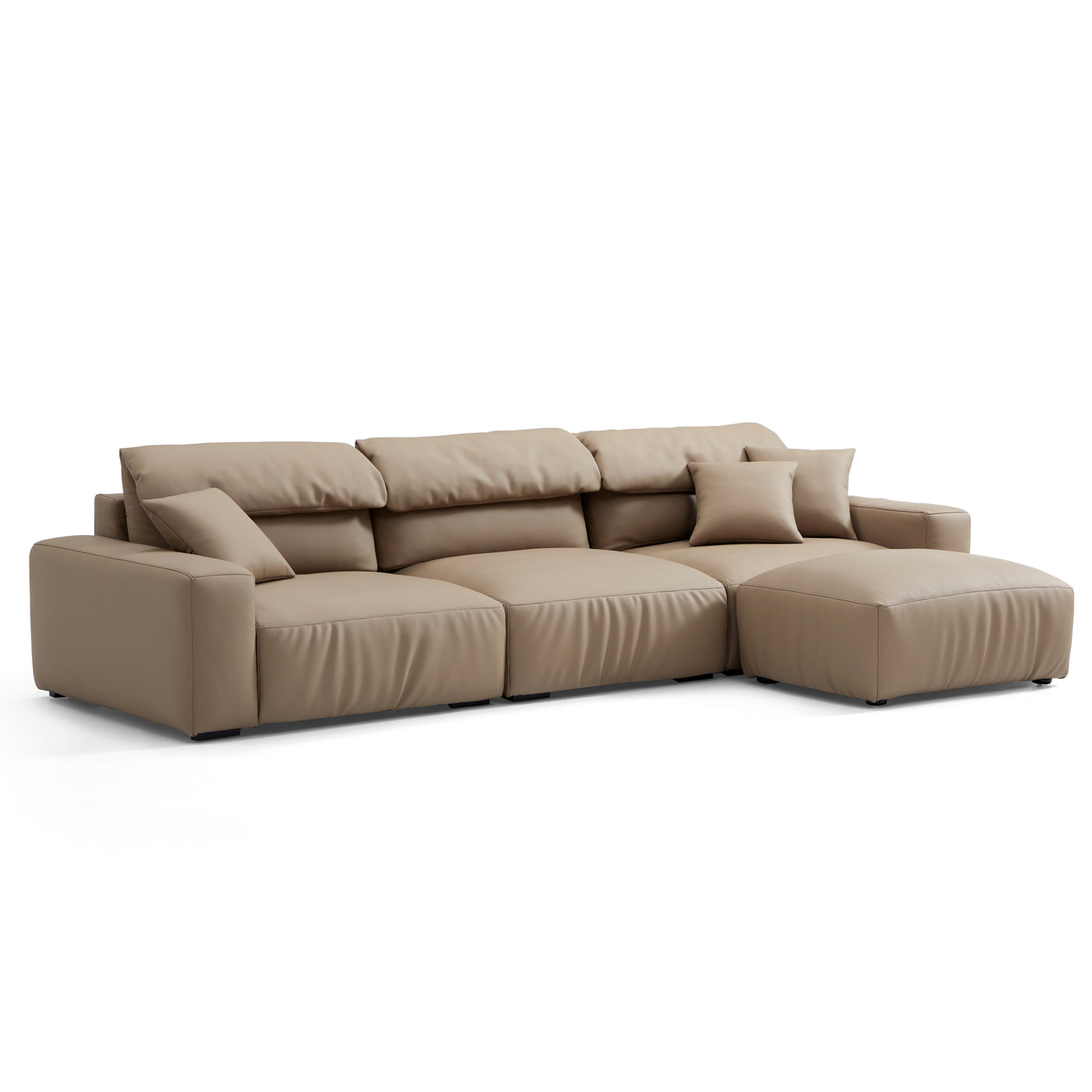 Chestnut Khaki Leather Sofa and Ottoman-Khaki