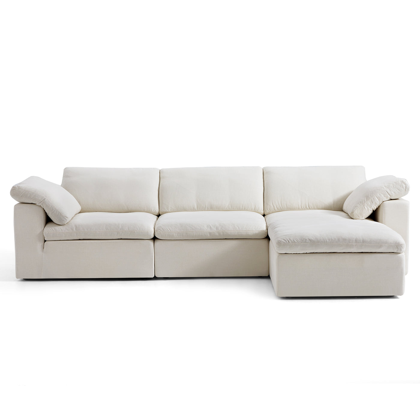 Tender Wabi Sabi White Sofa and Regular Ottoman-Beige-128.0"