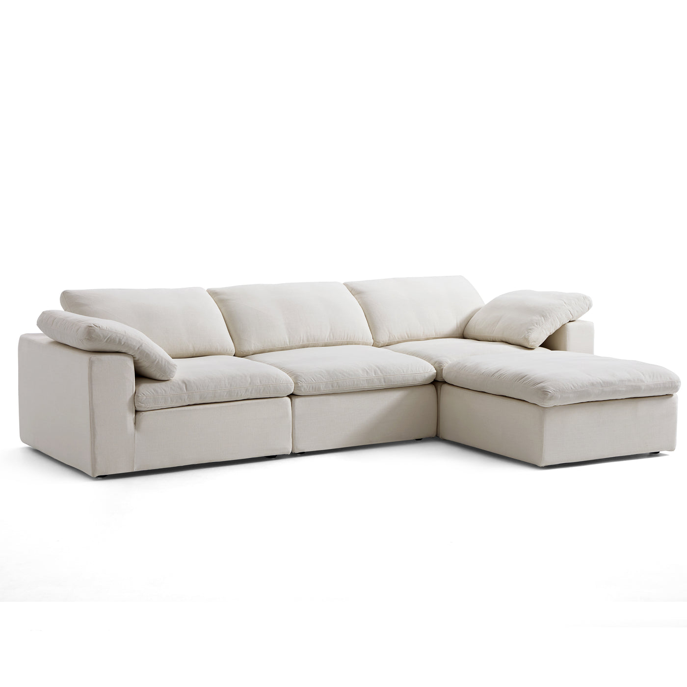 Tender Wabi Sabi White Sofa and Regular Ottoman-Beige-128.0"