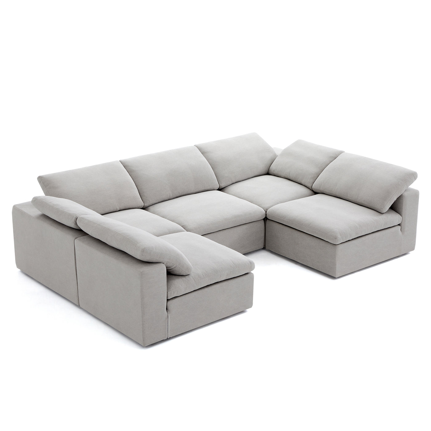 Tender Wabi Sabi Sand U Shaped Sectional with Open Ends-Gray-128.0"