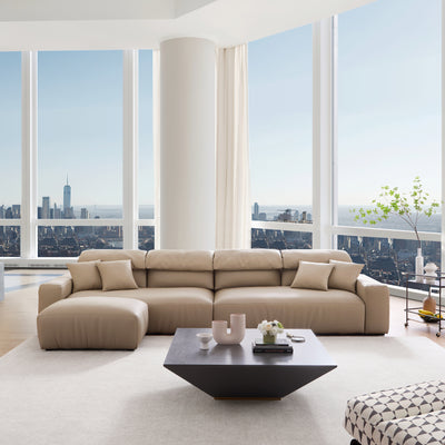 Chestnut Khaki Leather Sofa and Ottoman-Khaki