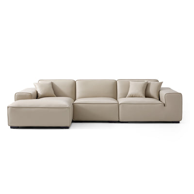 Domus Modular Black Leather Sectional Sofa-Beige-126"-Facing Left