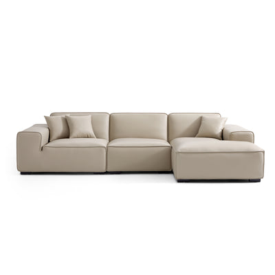 Domus Modular Black Leather Sectional Sofa-Beige-126"-Facing Right