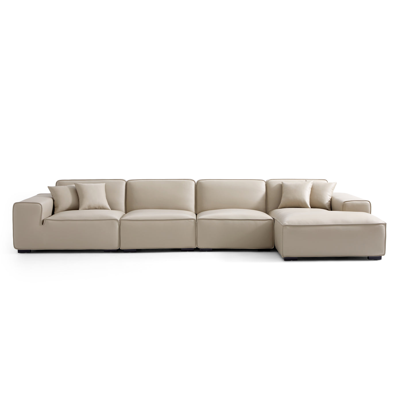 Domus Modular Black Leather Sectional Sofa-Beige-161.4"-Facing Right