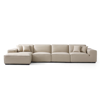 Domus Modular Black Leather Sectional Sofa-Beige-161.4"-Facing Left