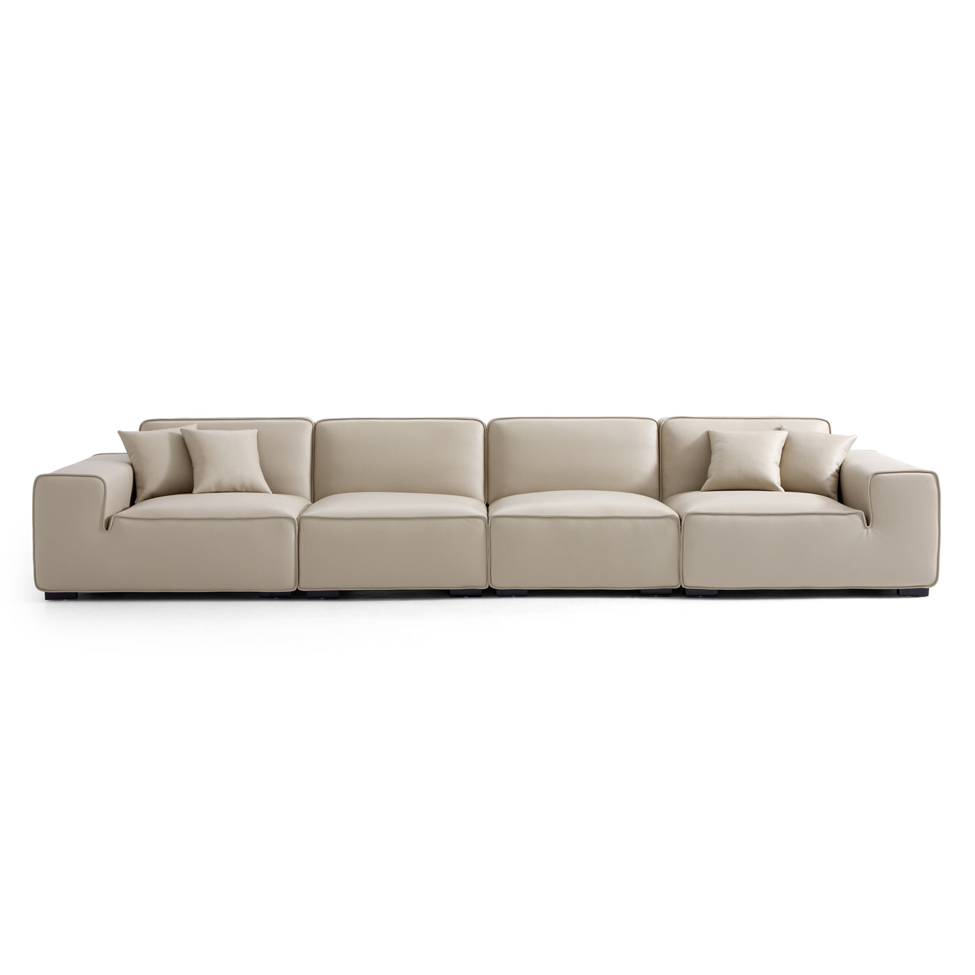 Domus Modular Khaki Leather Sofa-Beige-165.3"